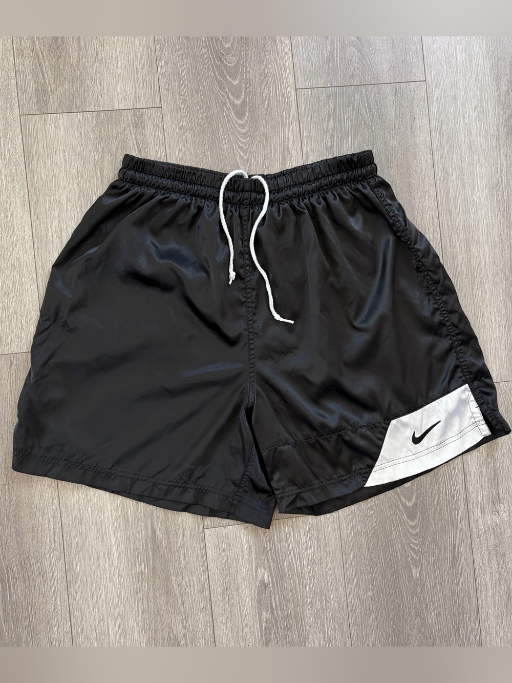 Vintage Rare Nike Satin Soccer Shorts 90s Black White Nylon Red Tag Men Size XL